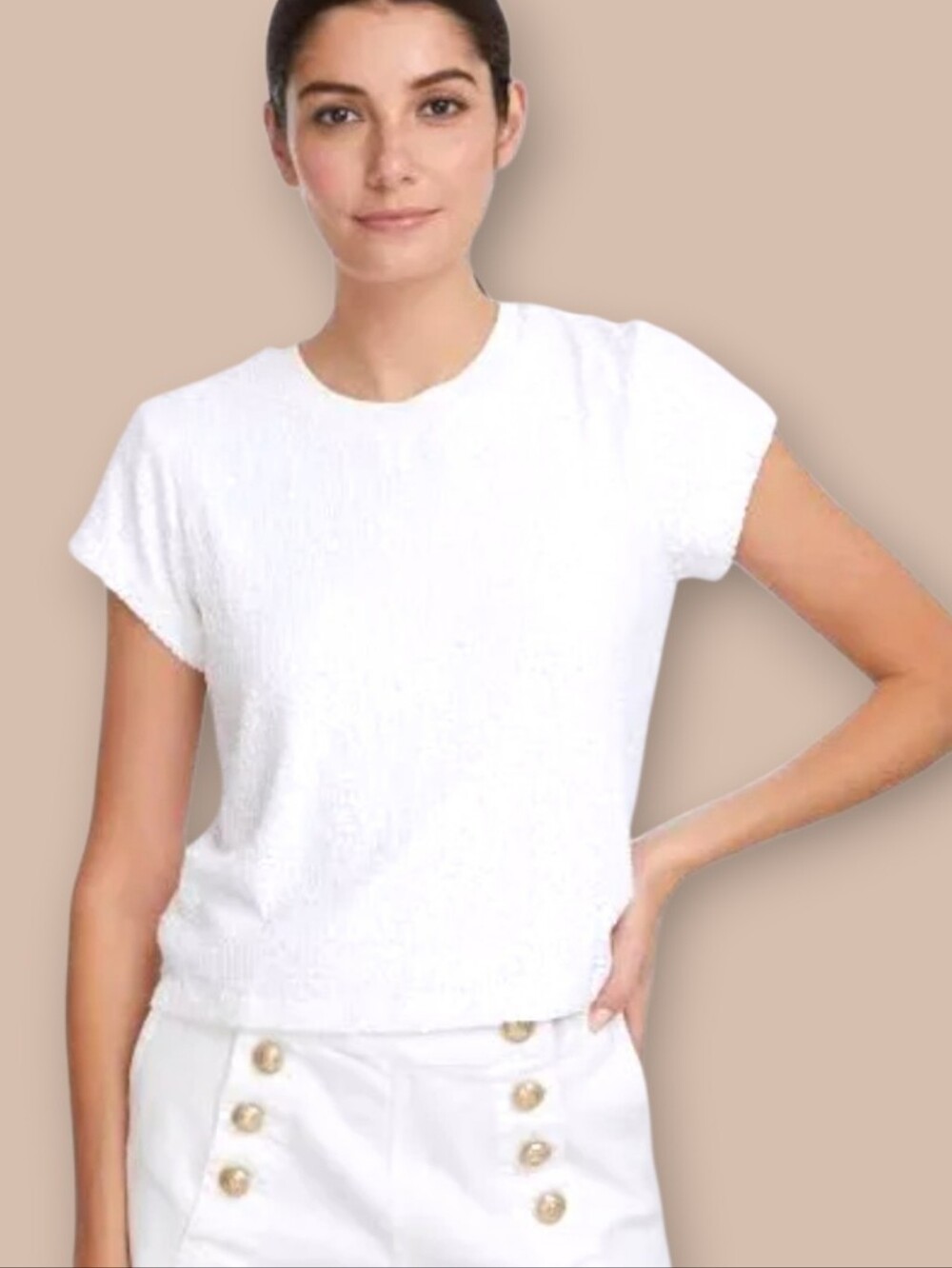 NWT GENERATION LOVE Kai Sequin T-Shirt In White Large New